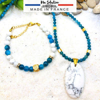 PARURE PENDENTIF APATITE BLEUE ET HOWLITE PERTE DE POIDS