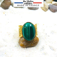 BAGUE MALACHITE acier inoxydable doré