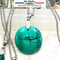 GROS PENDENTIF MALACHITE acier