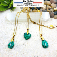 PENDENTIF MALACHITE acier doré