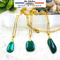 COLLIER PETIT PENDENTIF MALACHITE acier doré