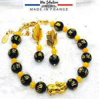 PARURE ABONDANCE PIXIU Obsidienne et jade