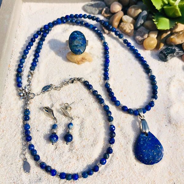 Collier Lithothérapie Lapis-lazuli Pierre Naturelle Bleue - Longueur 41-45 Cm - Neuf Avec étiquette