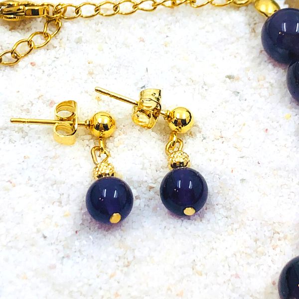 Parure Bijoux Fantaisie : Bracelet Et Boucles D'oreilles Pendantes Fausse Améthyste - Neuf