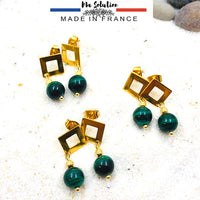 BOUCLES MALACHITE acier doré