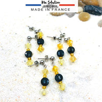 Boucles d'oreille citrine et obsidienne