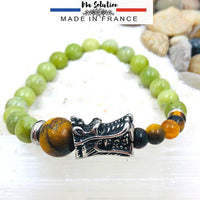 Bracelet Dragon homme Œil de Tigre et Péridot