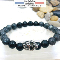 Bracelet homme Labradorite avec Perle Tête de Mort