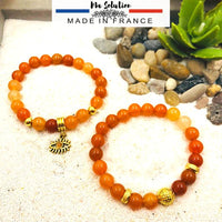 Bracelet en aventurine orange 8 mm acier doré