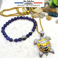 Bracelet en Améthyste et Collier en Acier Inoxydable tortue