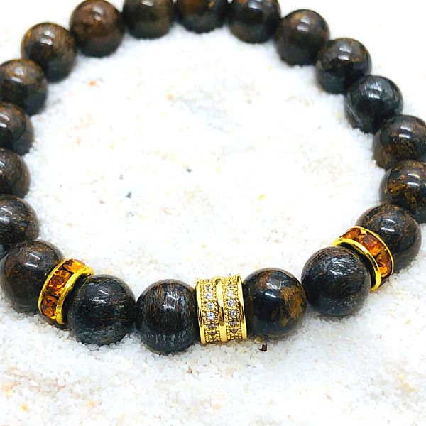 Bracelet Extensible En Pierres Naturelles – Bronzite Et Crâne En Turquoise, Neuf Avec étiquettes – Bijou Bohème Sans Fermoir