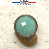 BAGUE REGLABLE AMAZONITE LAITON RHODIÉ