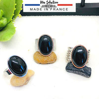 BAGUE REGLABLE OBSIDIENNE NOIRE ACIER INOX