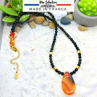 COLLIER PENDENTIF CORNALINE ET ONYX