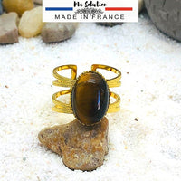 BAGUE REGLABLE OEIL DE TIGRE Acier chirurgical doré