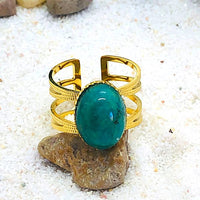 BAGUE REGLABLE AMAZONITE Acier chirurgical doré