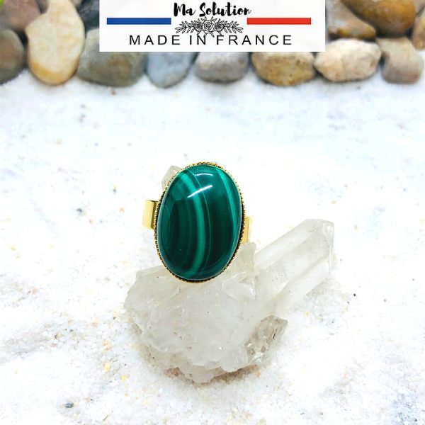 BAGUE REGLABLE ACIER MALACHITE