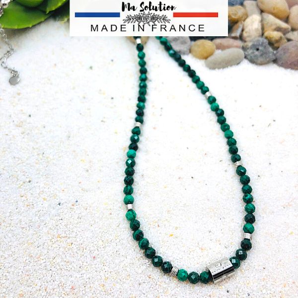 COLLIER ARGENT ANTI DOULEURS MALACHITE