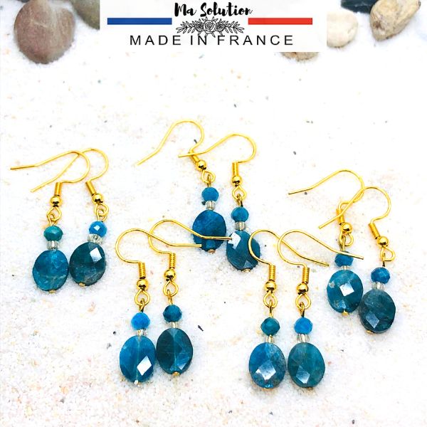 BOUCLES APATITE BLEU plaqué or