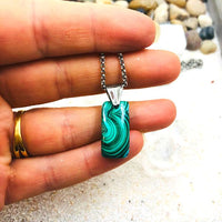 PENDENTIF MALACHITE acier argent