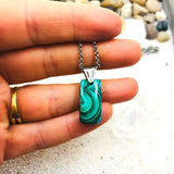 PENDENTIF MALACHITE acier argent