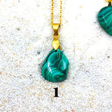 PENDENTIF MALACHITE acier doré