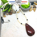 COLLIER JASPE ROUGE ET PERLES DE CULTURE