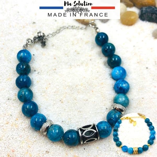 Bracelet en apatite bleue ajustable