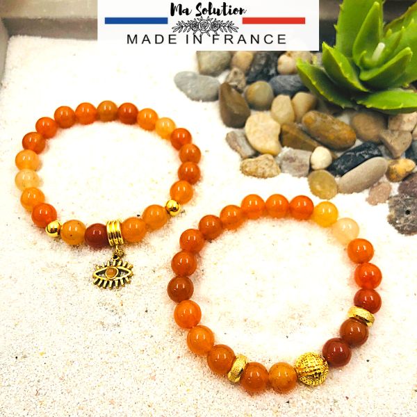 Bracelet en aventurine orange 8 mm acier doré