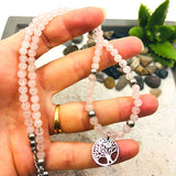 Collier en quartz rose et arbre de vie