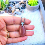 PENDENTIF PIERRE DE LUNE ROSE acier