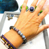 PARURE ARRET DU TABAC AGATE DE BOTSWANA/AMETHYSTE/QUARTZ FUME