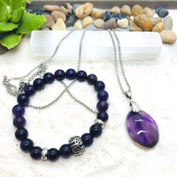 DUO BRACELET ET PENDENTIF ANTI STRESS AMETHYSTE