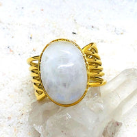 BAGUE RÉGLABLE PIERRE DE LUNE acier doré
