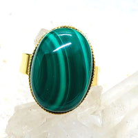 BAGUE REGLABLE ACIER MALACHITE