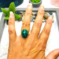 BAGUE REGLABLE ACIER MALACHITE