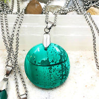 GROS PENDENTIF MALACHITE acier