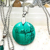 GROS PENDENTIF MALACHITE acier