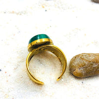 BAGUE MALACHITE acier inoxydable doré