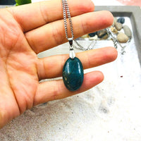 PENDENTIF APATITE BLEUE ACIER