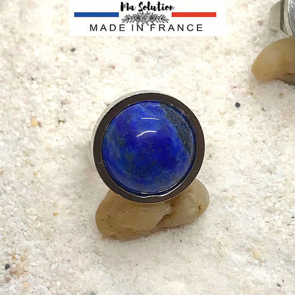 BAGUE REGLABLE LAPIS LAZULI LAITON RHODIÉ