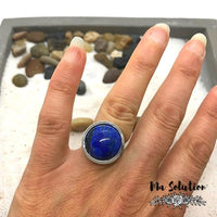 BAGUE REGLABLE LAPIS LAZULI LAITON RHODIÉ