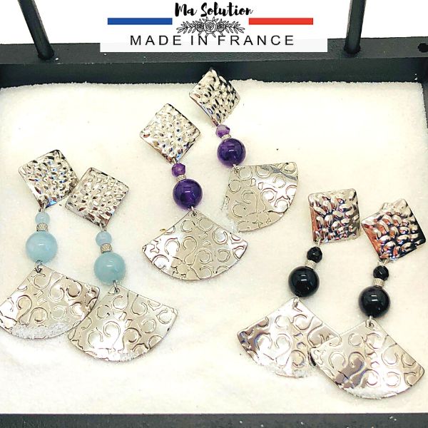 BOUCLES LOSANGE PIERRES NATURELLES