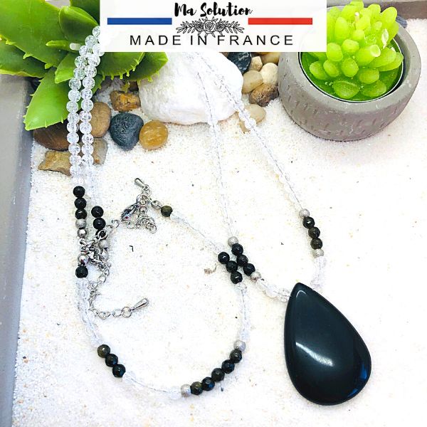 PARURE CRISTAL DE ROCHE ET OBSIDIENNE