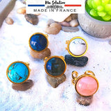 BAGUE REGLABLE ACIER DORÉ PIERRES NATURELLES 16 MM