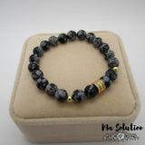 BRACELET OBSIDIENNE FLOCON DE NEIGE 8mm - Ma Solution Bijoux