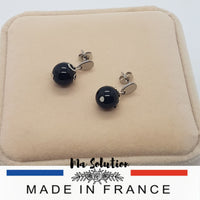 CLOUS OREILLES OBSIDIENNE NOIRE 10 mm - Ma Solution Bijoux