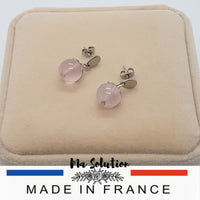 CLOUS OREILLES QUARTZ ROSE 10 mm - Ma Solution Bijoux
