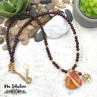 COLLIER PENDENTIF MOKAITE ET GRENAT COURAGE ET CONFIANCE