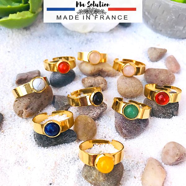 BAGUE REGLABLE PIERRE NATURELLE PM Acier doré